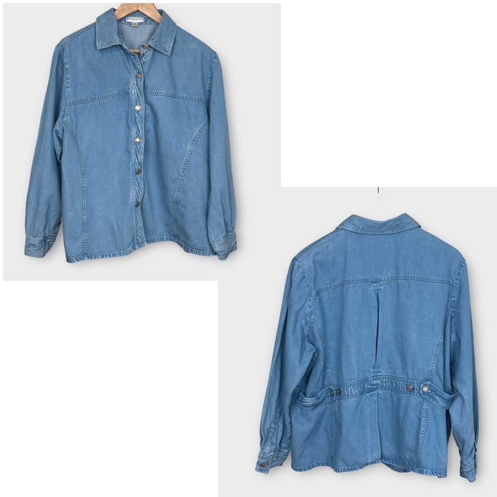 Pendleton Denim Shirt Jacket Women 2X Light Med Blue Button Down‎ Back Detail